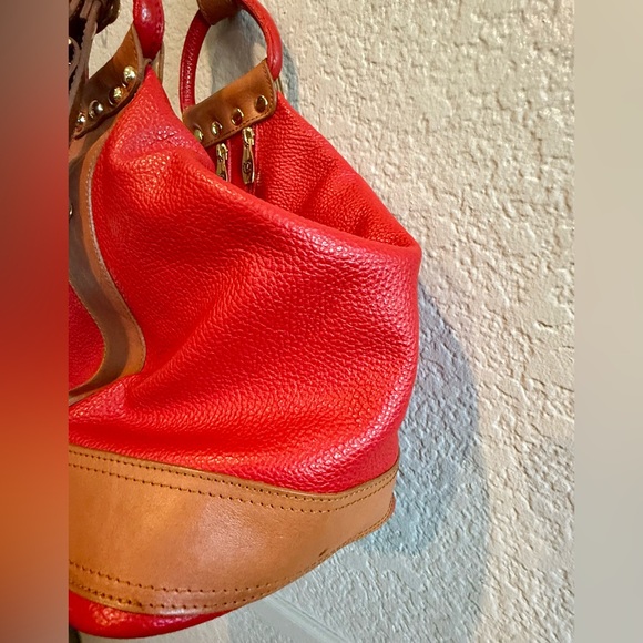 RARE Valentina Sling Backpack Real Finest Italian Red Leather Convertible Bag - Picture 3 of 16